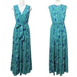 NWT LA' ROS Palm Floral Print Double Front Slit Maxi S